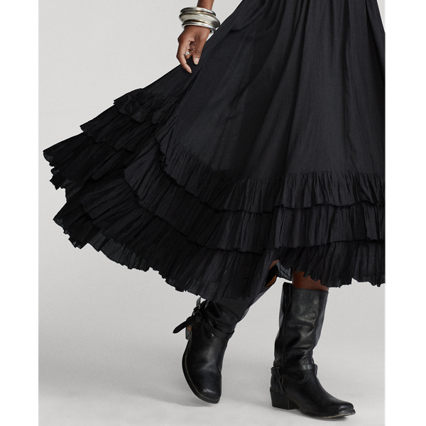 Black Ruffle-Trim Cotton Voile Skirt Polo Ralph Lauren 6