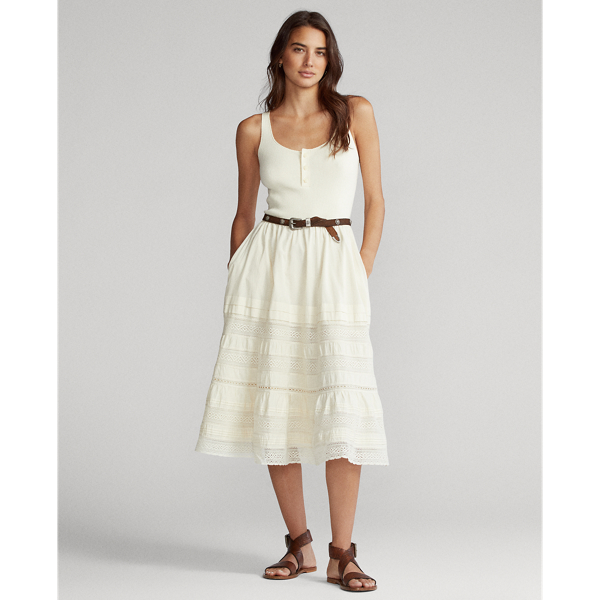 Antique Cream Cotton Sleeveless Henley Dress Polo Ralph Lauren 4