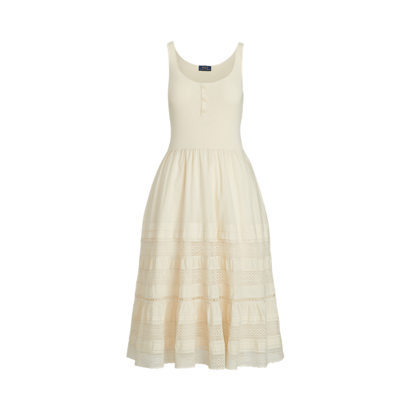 Antique Cream Cotton Sleeveless Henley Dress Polo Ralph Lauren 2