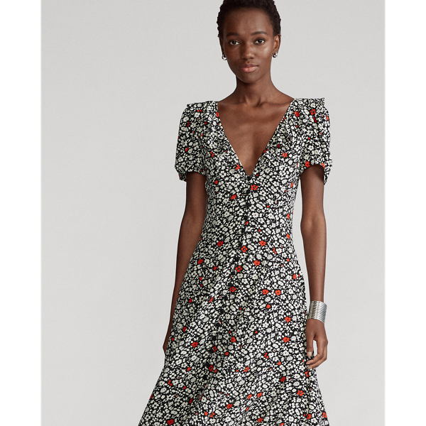 Poppy Field Floral Floral Crepe Dress Polo Ralph Lauren 5