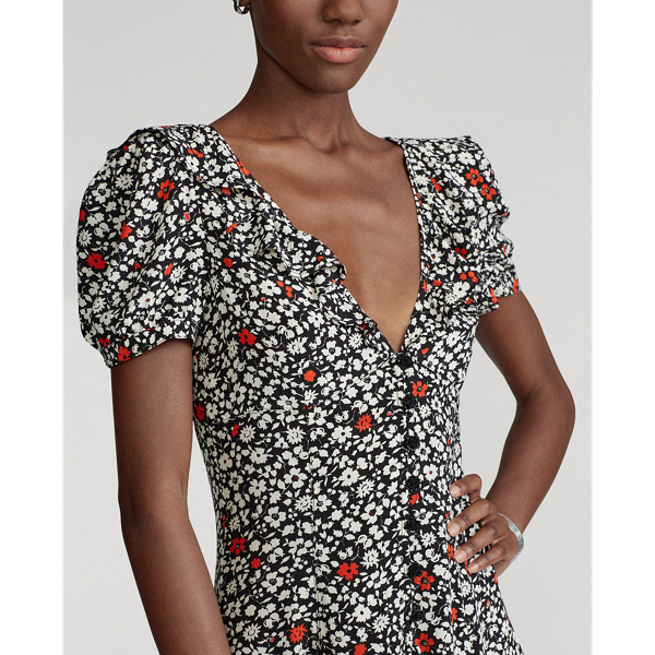 Poppy Field Floral Floral Crepe Dress Polo Ralph Lauren 8