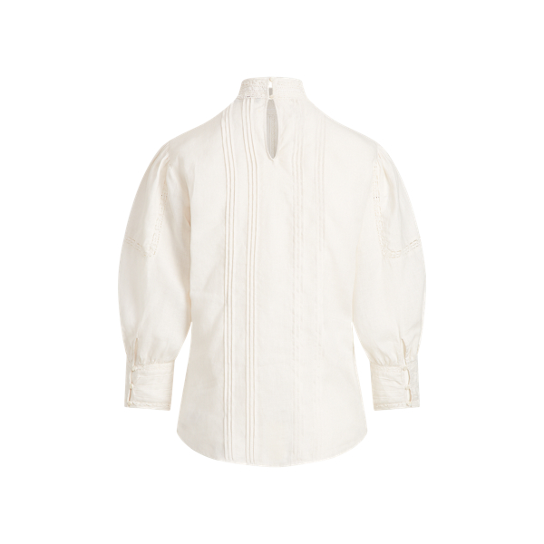 Antique Cream Lace-Trim Linen Blouse Polo Ralph Lauren 6