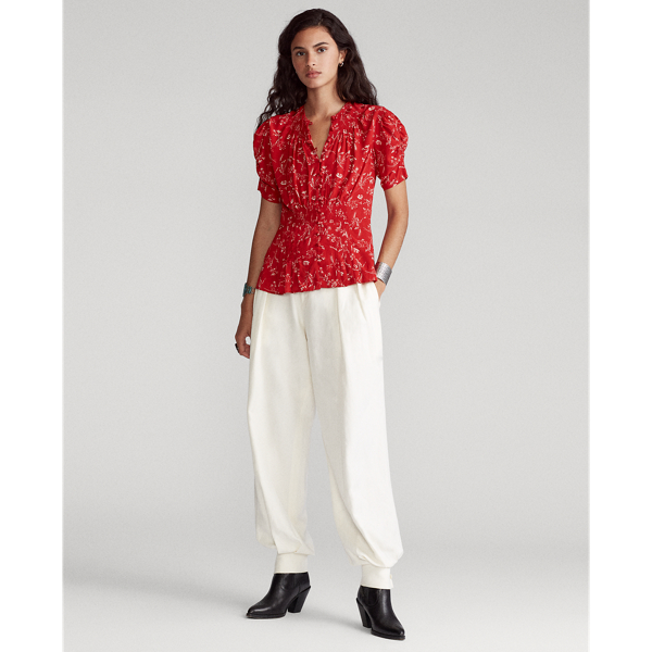 Tender Red Floral Floral Crepe Blouse Polo Ralph Lauren 3