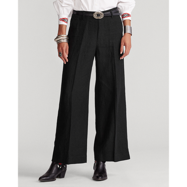 Black Linen Wide-Leg Trouser Polo Ralph Lauren 3