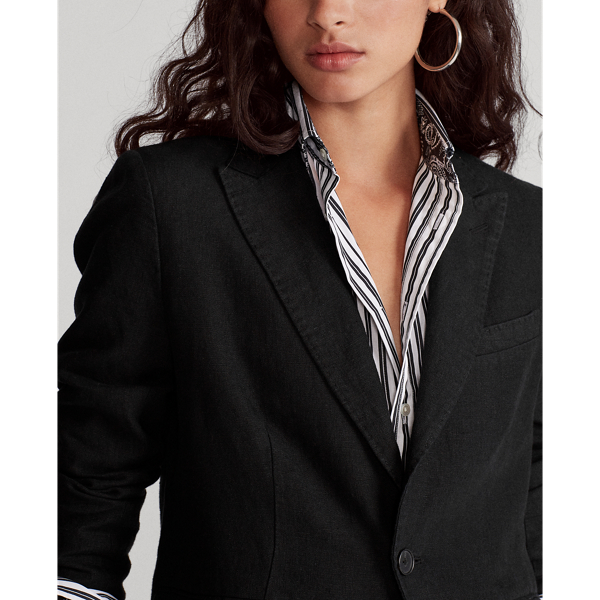 Black Linen One-Button Blazer Polo Ralph Lauren 6