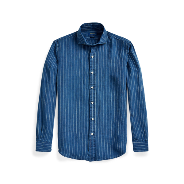Classic Fit Striped Indigo Linen Shirt