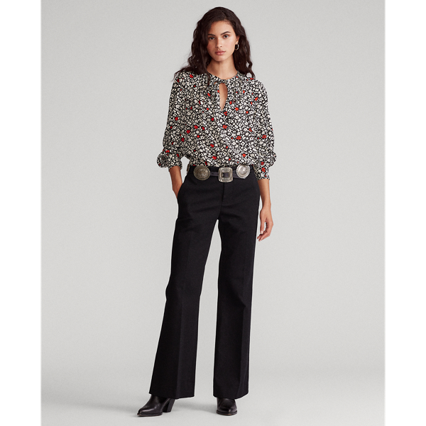 Poppy Field Foral Floral Tie-Neck Blouse Polo Ralph Lauren 3