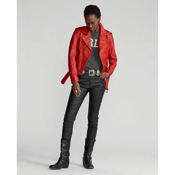 Faded Red Sheepskin Moto Jacket Polo Ralph Lauren 4
