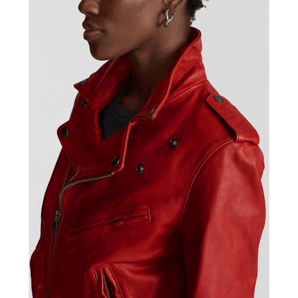 Faded Red Sheepskin Moto Jacket Polo Ralph Lauren 6