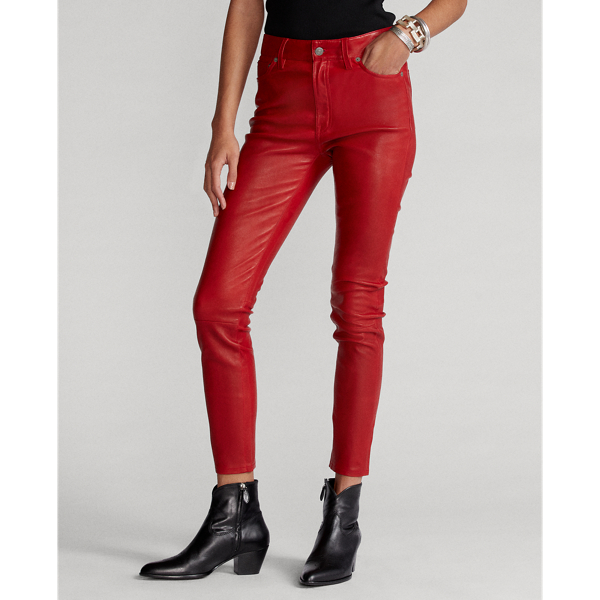Park Avenue Red Leather Skinny Trouser Polo Ralph Lauren 4