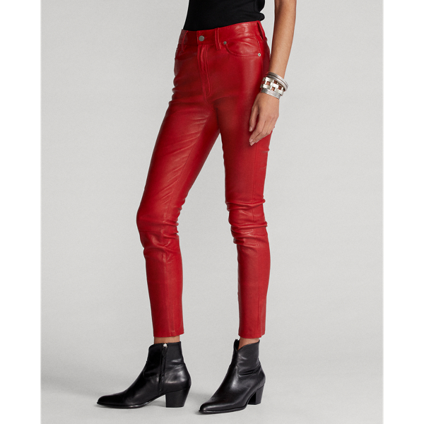 Park Avenue Red Leather Skinny Trouser Polo Ralph Lauren 5
