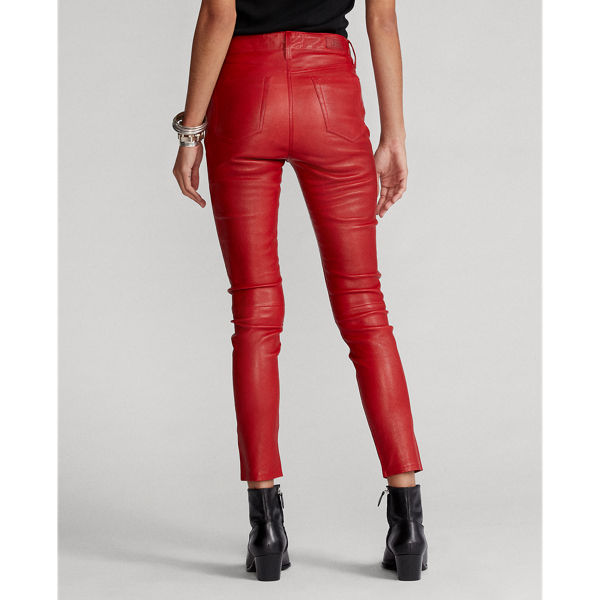 Park Avenue Red Leather Skinny Trouser Polo Ralph Lauren 6