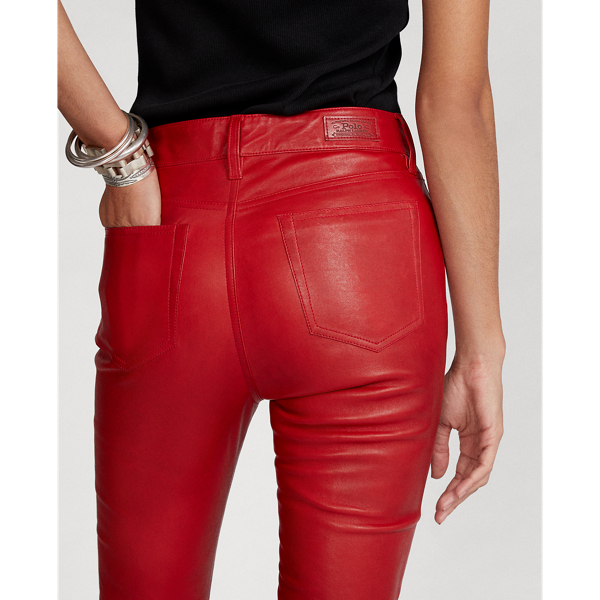 Park Avenue Red Leather Skinny Trouser Polo Ralph Lauren 8