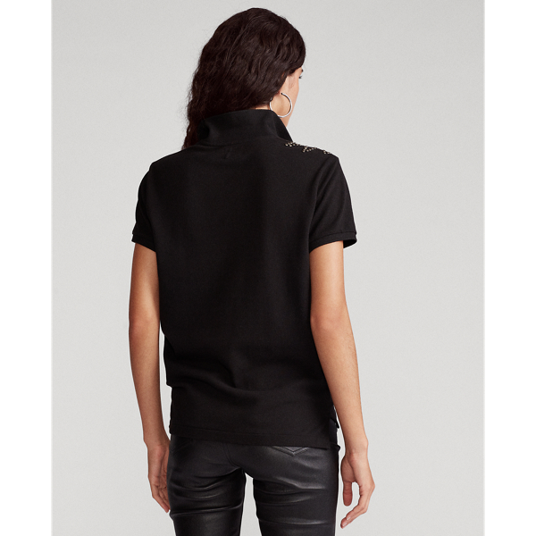 Pebble Black Classic Fit Rhinestone Polo Polo Ralph Lauren 4