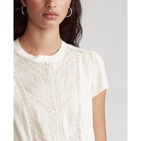 Antique Cream Lace-Trim Cotton Tee Polo Ralph Lauren 5