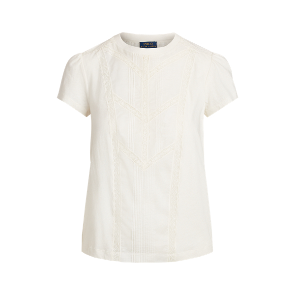 Antique Cream Lace-Trim Cotton Tee Polo Ralph Lauren 2