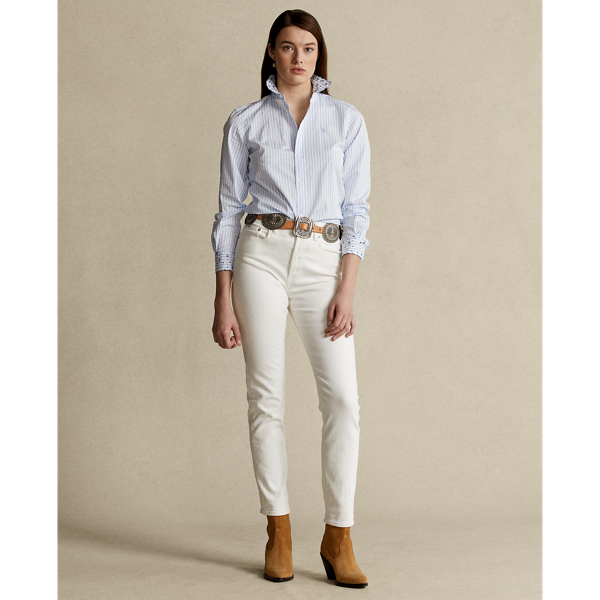 White/Blue Embroidered Cotton Shirt Polo Ralph Lauren 4