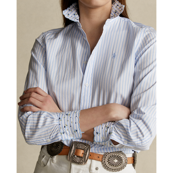 White/Blue Embroidered Cotton Shirt Polo Ralph Lauren 6