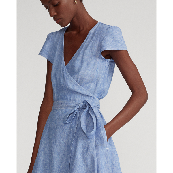 Indigo Sky Linen Short-Sleeve Wrap Dress Polo Ralph Lauren 5