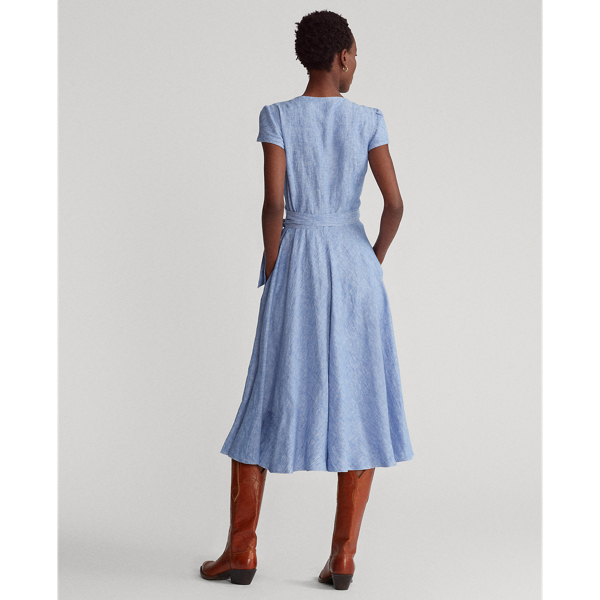 Indigo Sky Linen Short-Sleeve Wrap Dress Polo Ralph Lauren 6