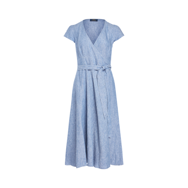 Indigo Sky Linen Short-Sleeve Wrap Dress Polo Ralph Lauren 2