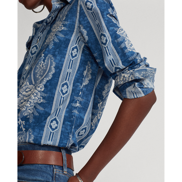 Midnight Blue Floral Floral Cotton Shirt Polo Ralph Lauren 4