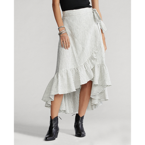 Nevis/Polo Black Striped Linen Wrap Skirt Polo Ralph Lauren 4