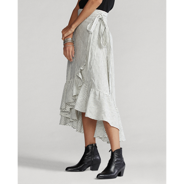 Nevis/Polo Black Striped Linen Wrap Skirt Polo Ralph Lauren 5