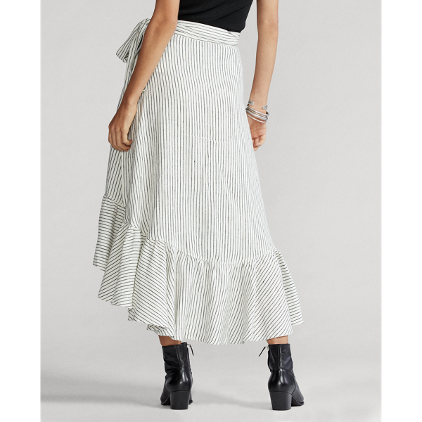 Nevis/Polo Black Striped Linen Wrap Skirt Polo Ralph Lauren 6