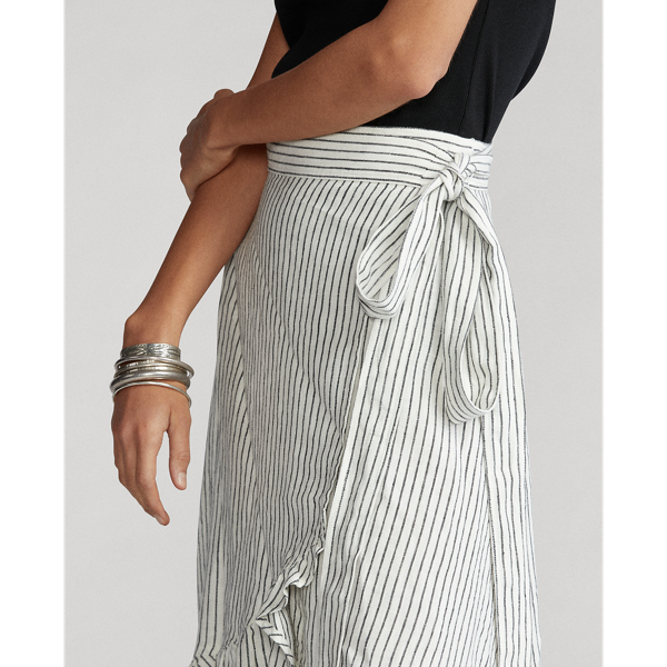 Nevis/Polo Black Striped Linen Wrap Skirt Polo Ralph Lauren 7