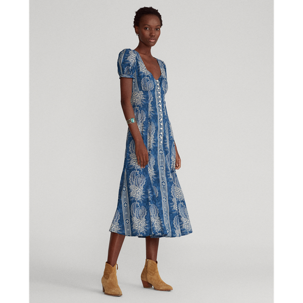 Midnight Blue Floral Floral Cotton Dress Polo Ralph Lauren 4