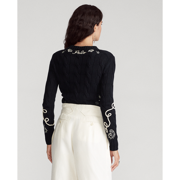 Black Embroidered Cable-Knit Jumper Polo Ralph Lauren 4