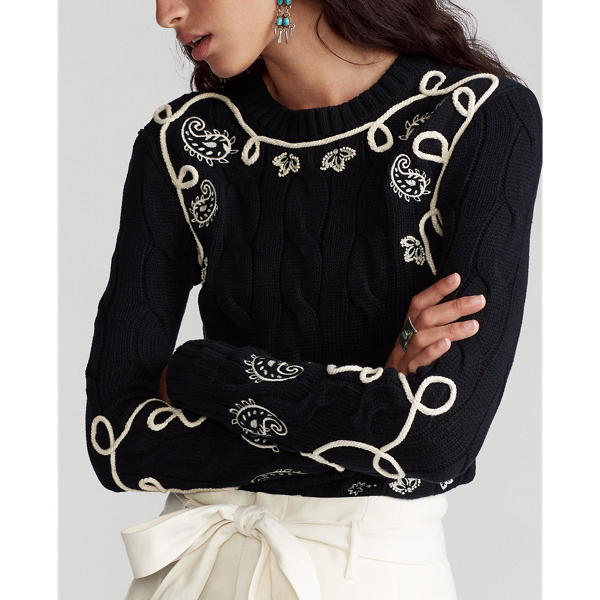 Black Embroidered Cable-Knit Jumper Polo Ralph Lauren 5
