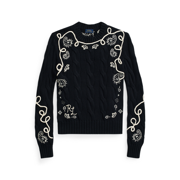 Black Embroidered Cable-Knit Jumper Polo Ralph Lauren 2