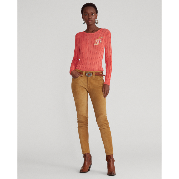Orangey Red Cable-Knit Embroidery Jumper Polo Ralph Lauren 3