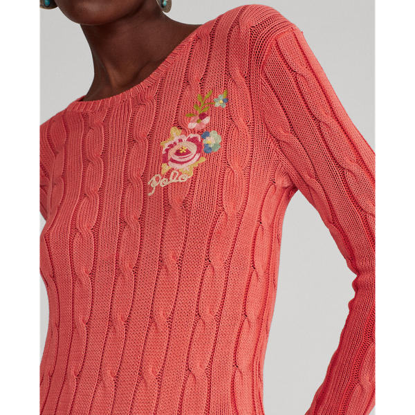 Orangey Red Cable-Knit Embroidery Jumper Polo Ralph Lauren 5