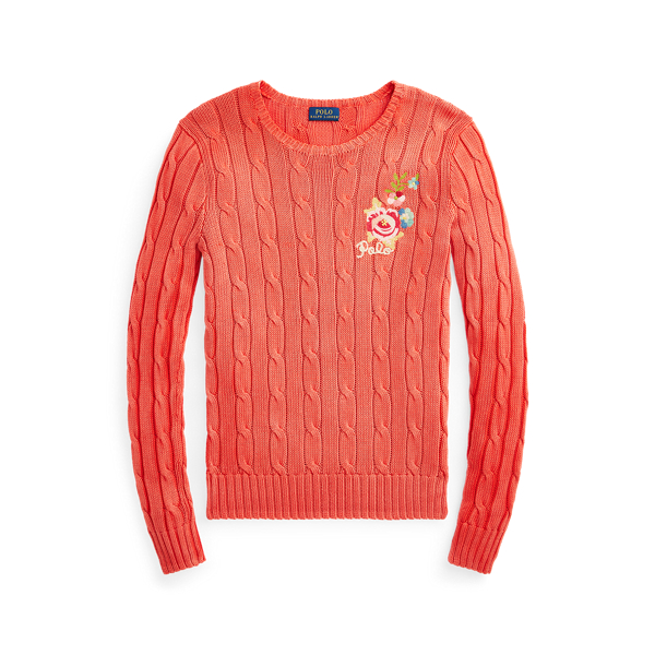 Orangey Red Cable-Knit Embroidery Jumper Polo Ralph Lauren 2