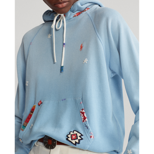 Carolina Blue Patchwork Fleece Hoodie Polo Ralph Lauren 4