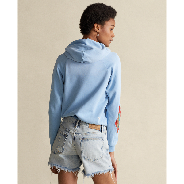 Carolina Blue Patchwork Fleece Hoodie Polo Ralph Lauren 5