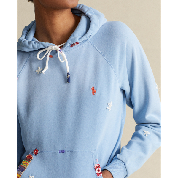 Carolina Blue Patchwork Fleece Hoodie Polo Ralph Lauren 6