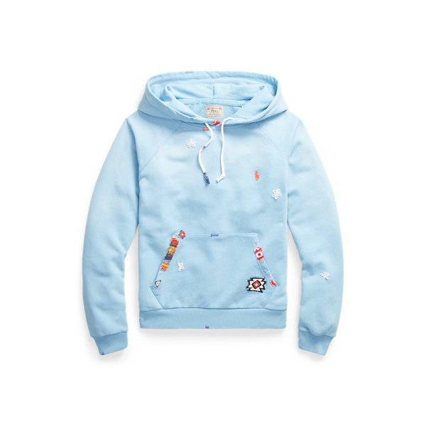 Carolina Blue Patchwork Fleece Hoodie Polo Ralph Lauren 2