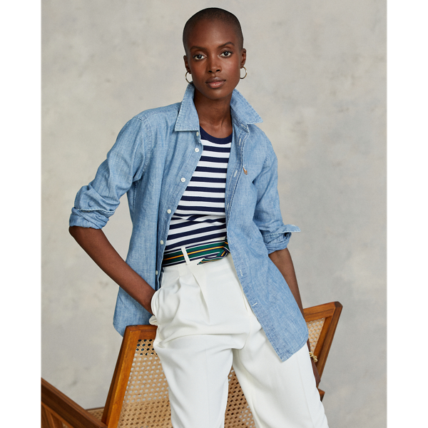 Chemise droite en chambray de coton Polo Ralph Lauren en Indigo 1