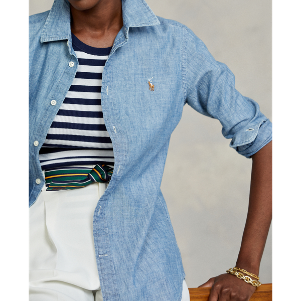 Chemise droite en chambray de coton Polo Ralph Lauren en Indigo 7