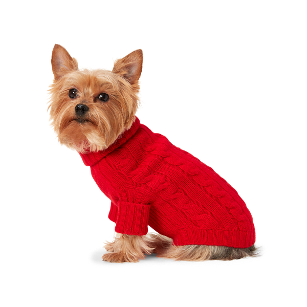 Ralph Lauren Pet 케이블 캐시미어 도그 스웨터 RL 레드 3
