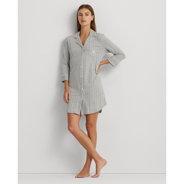 Grey Stripe Striped Cotton Sleep Shirt Lauren 1