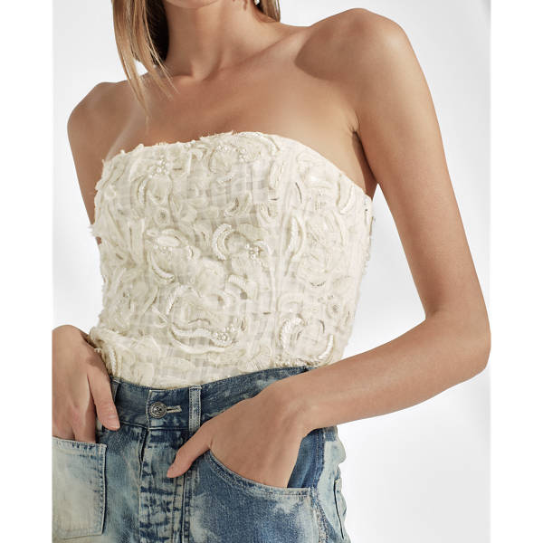 White Cary Embellished Tulle Bustier Ralph Lauren Collection 5