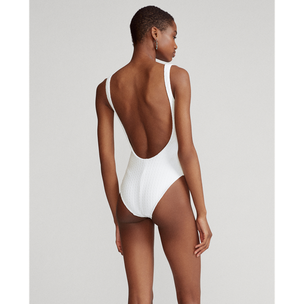 White Cable-Knit One-Piece Swimsuit Polo Ralph Lauren 3