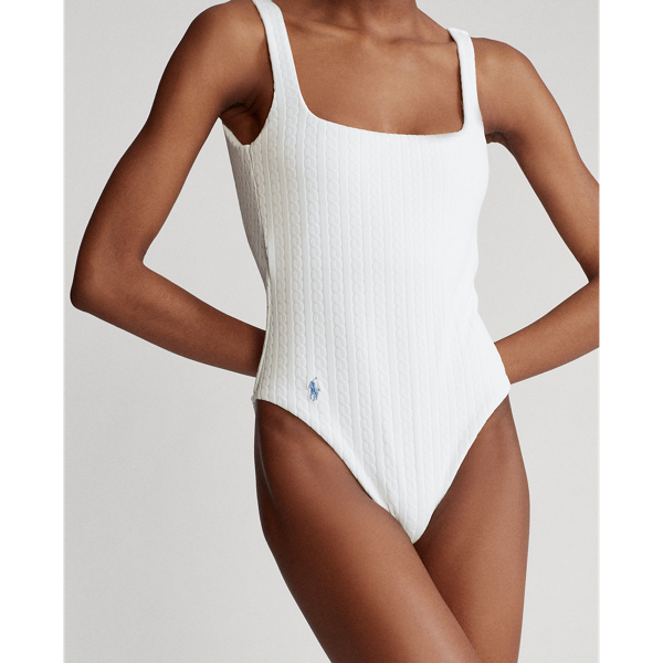 White Cable-Knit One-Piece Swimsuit Polo Ralph Lauren 4