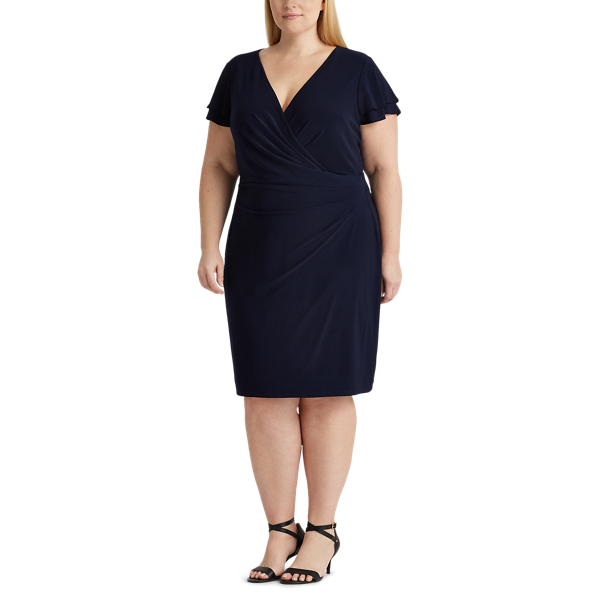 Lighthouse Navy Flutter-Sleeve Surplice Dress Lauren Woman 3