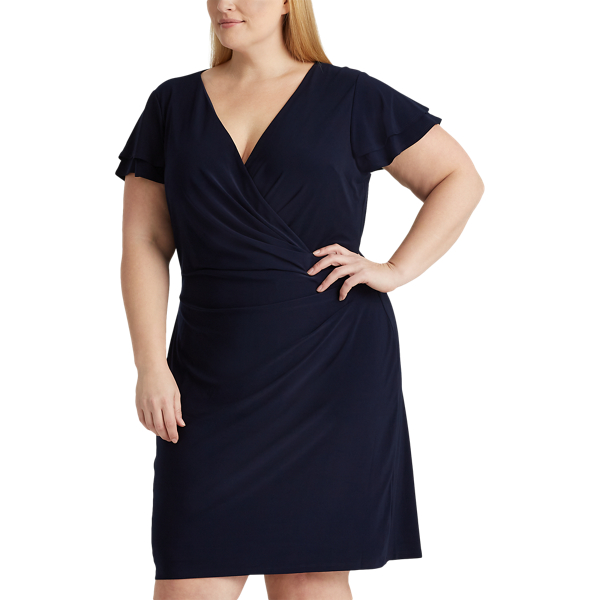 Lighthouse Navy Flutter-Sleeve Surplice Dress Lauren Woman 4
